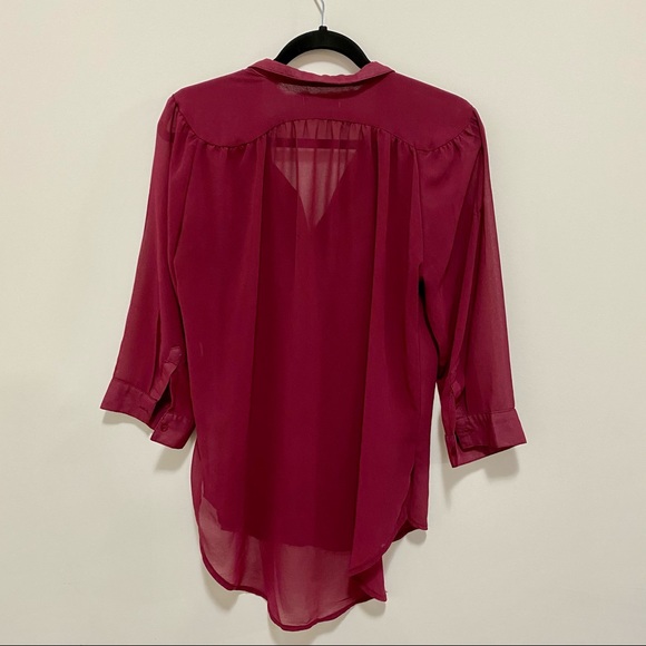 🛍 3/$45 Costa Blanca Sheer Maroon Blouse - Picture 5 of 6
